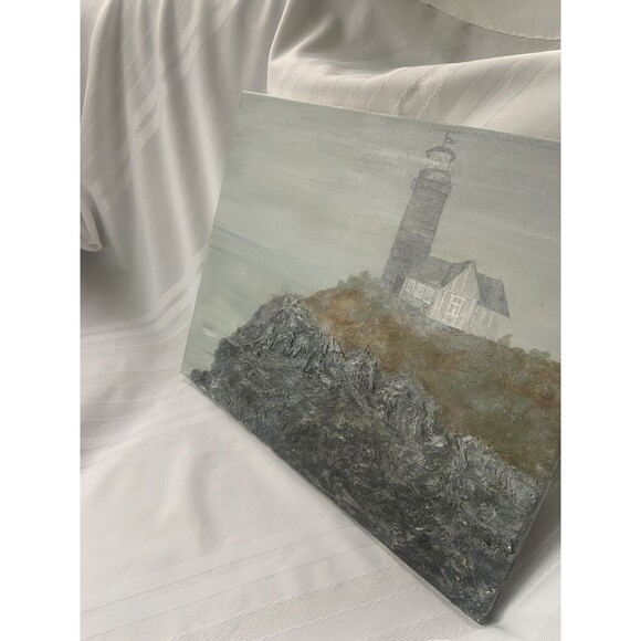 Hand Painted Original  Painting On Canvas Lighthouse Heavily Textured Sea Waves - Picture 9 of 11